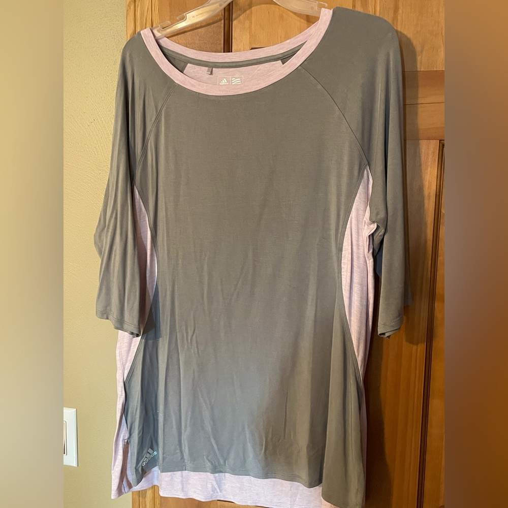 ADIDAS TUNIC 3/4 Sleeve Top SZ XL PINK GREY